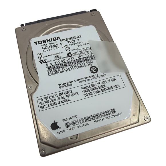 Toshiba MK5065GSXF 500GB 2.5" SATA II 5400RPM HDD Apple 655-1646C Tested - Picture 1 of 4